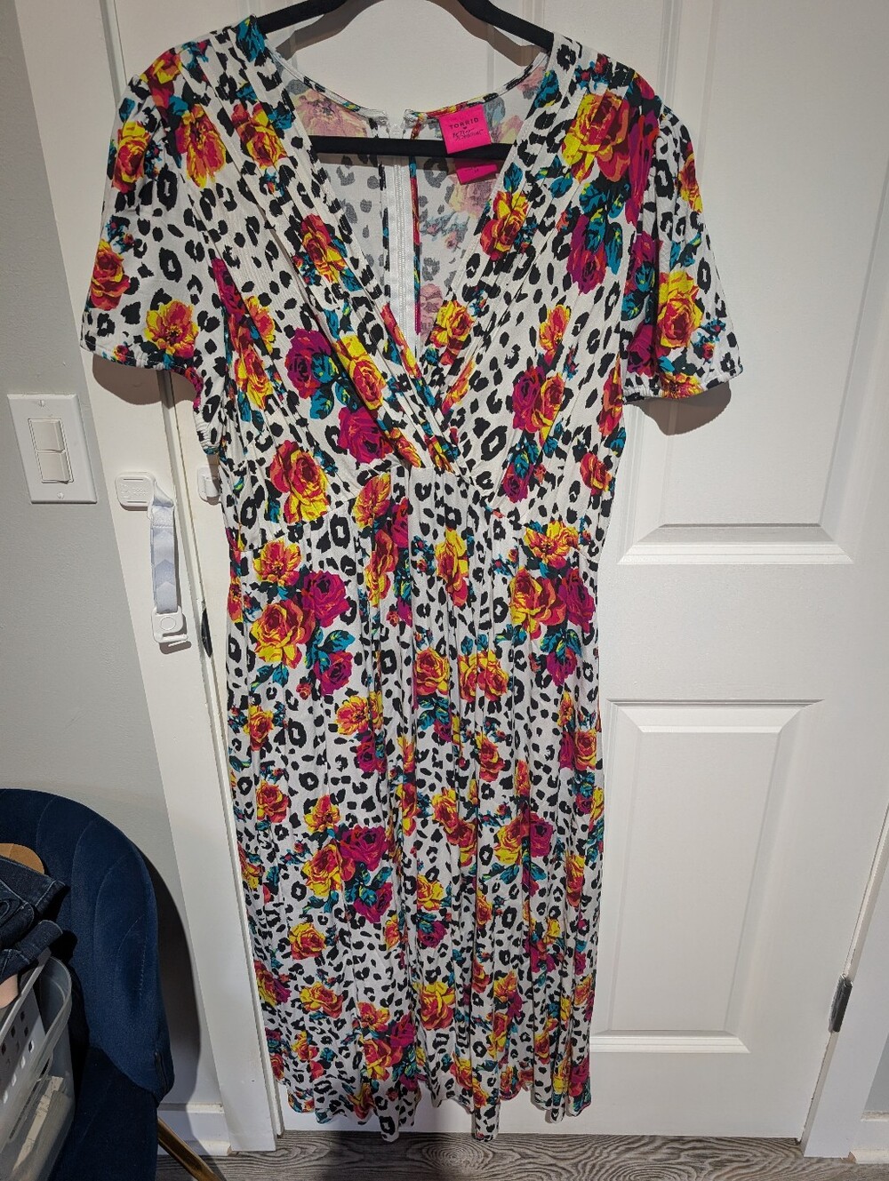 Betsey Johnson Cheetah Leopard Rose Print Midi Dress Sz 14